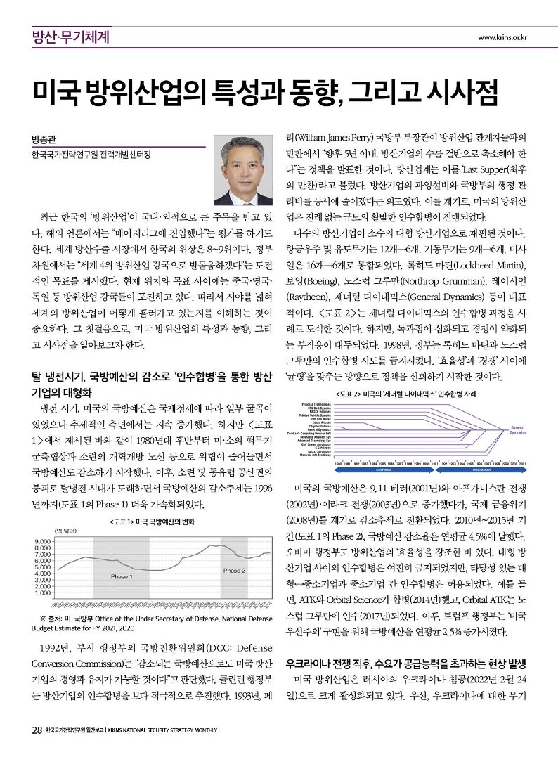 미국 방위산업의 특성과 동향, 그리고 시사점-방종관(한국국가전략연구원 전력개발센터장) | Krins